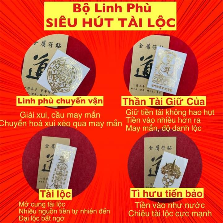 [SALE KHỦNG]Bộ tứ Linh phù Siêu hút tài lộc ( vào + đổi vận + thần tài + ngũ lộ thần tài)- Linh Phù Tài Lộc