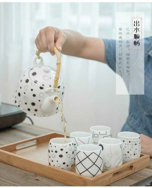 [HÀNG CAO CẤP] Combo bộ ấm chén gốm sứ kèm khay gỗ, hàng đẹp độc lạ