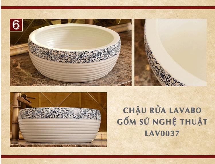 Chậu rửa lavabo gốm sứ nghệ thuật LAV0037 – Họa tiết viền cổ sinh động