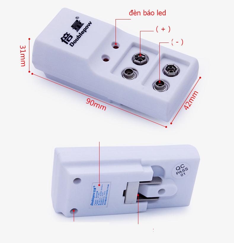 Bộ sạc pin 9V 6F22 (pin vuông) 2 cổng Doublepow - DP-B09