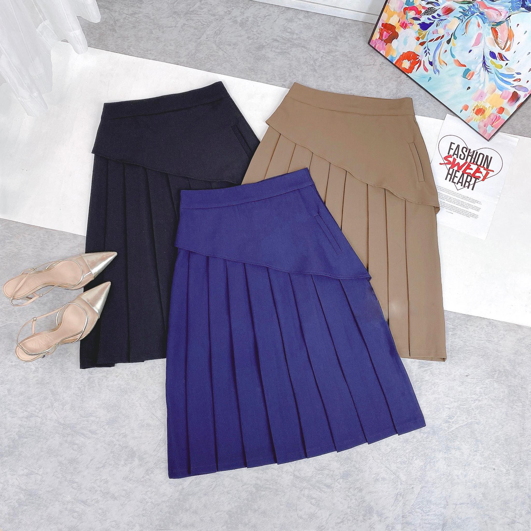 Chân váy công sở nữ kiểu xếp li peplum CHUU CV8003