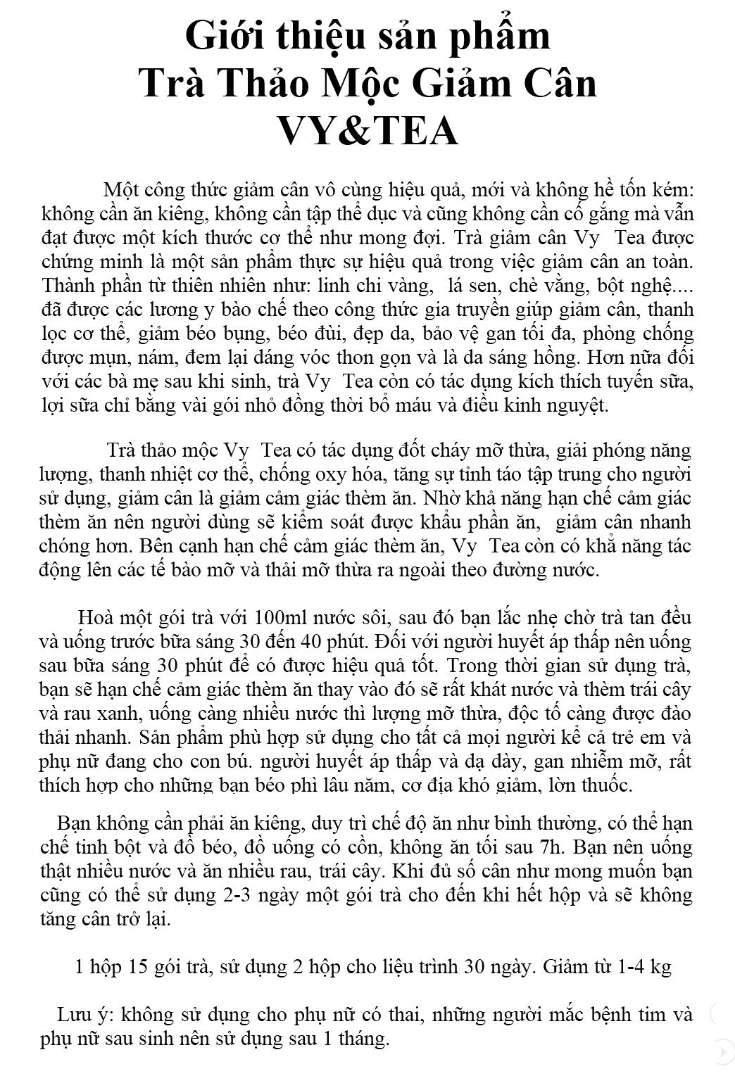 GIẢM CÂN VY VÀ TEA