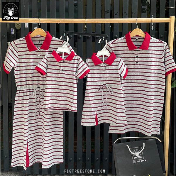 Set áo thun POLO Gia Đình Fig Tree mẫu mới sọc đỏ xám vừa về hàng