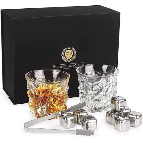 Đá inox không tan Kollea set 8 viên kèm 2 ly whisky