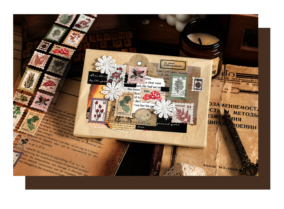 Dải sticker stamp thư vintage trang trí phong bì thư