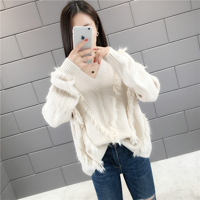 Áo len nữ cổ tim phối tua vải mềm AL12
