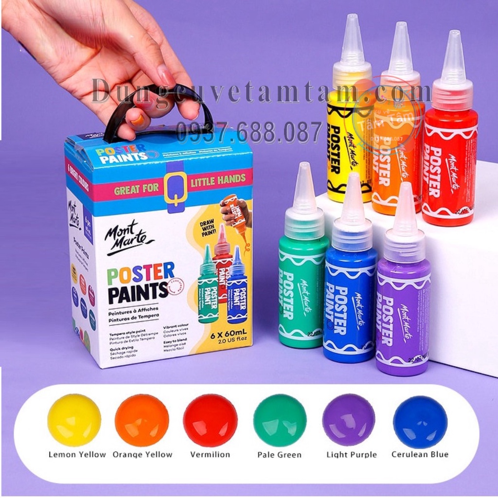 Bộ màu poster mont marte 60ml x 6 màu , 12 màu , 24 màu - màu cho trẻ , học sinh