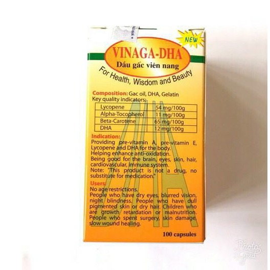 DẦU GẤC VINAGA-DHA SÁNG MẮT ĐẸP DA(100 viên)