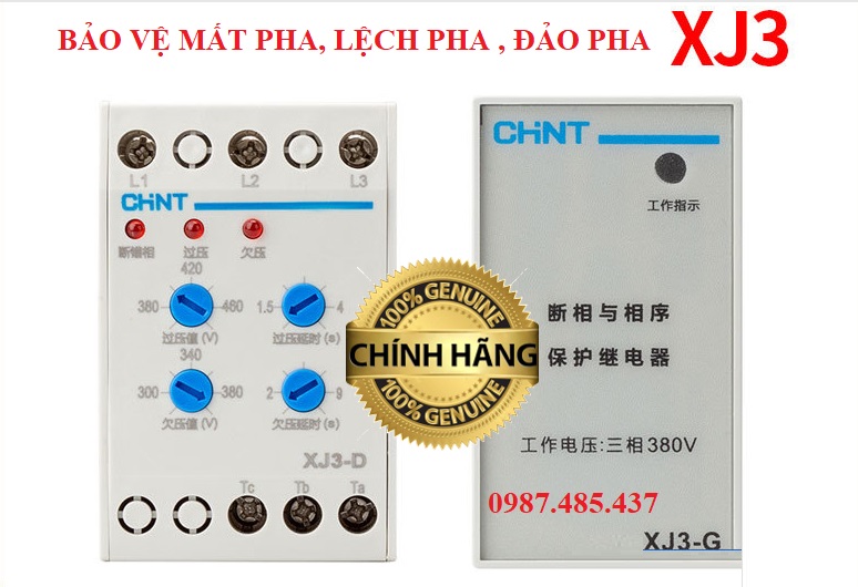 Bảo vệ mất pha 3 PHA XJ3-D Chint, XJ3-G bảo vệ mất pha lệch pha đảo pha điện 3 pha