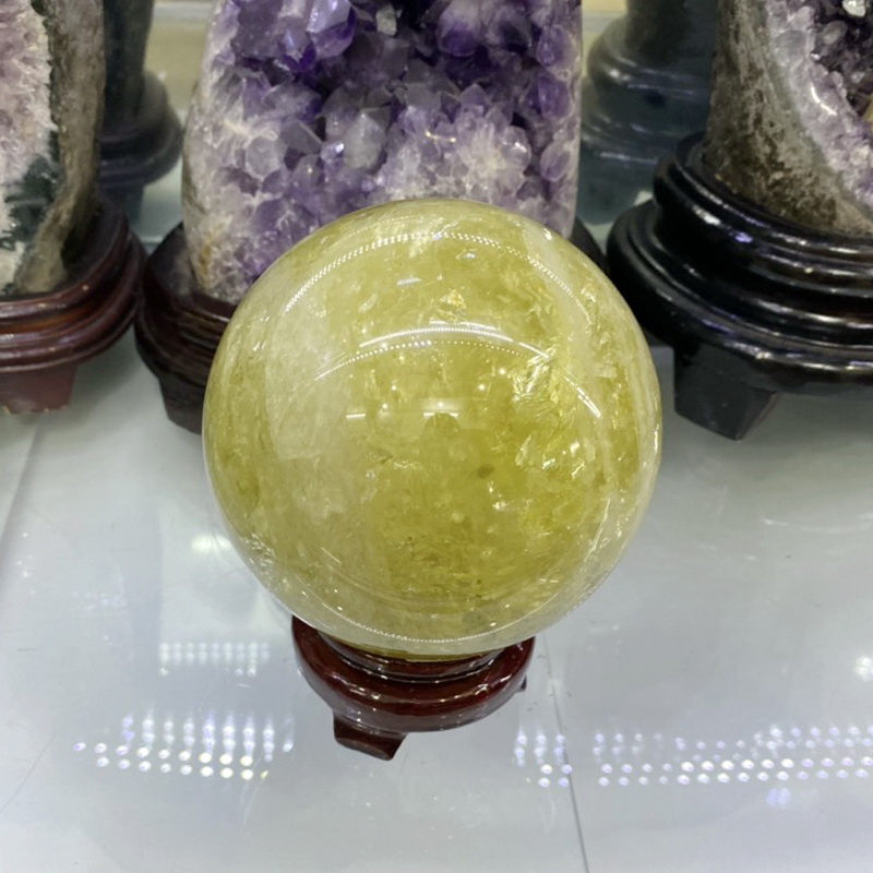 Quả cầu thạch anh vàng phong thủy, đá thạch anh