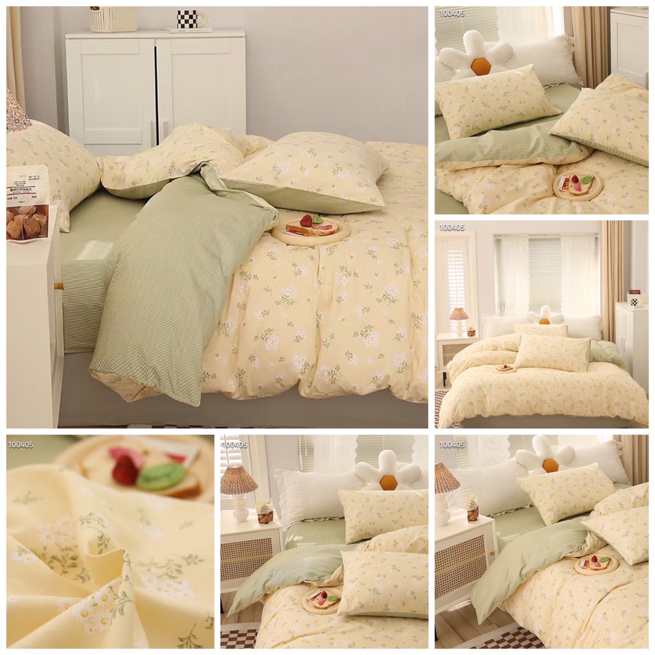 Set 4 món chăn ga gối cotton organic vintage 100% cotton nhập khẩu cao cấp 4 món