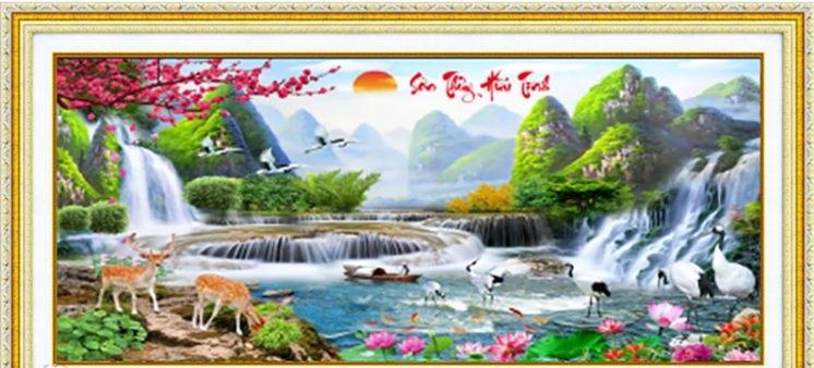 [HCM]Tranh thêu Sơn Thủy Hữu Tình KT 132 * 58cm LV3024
