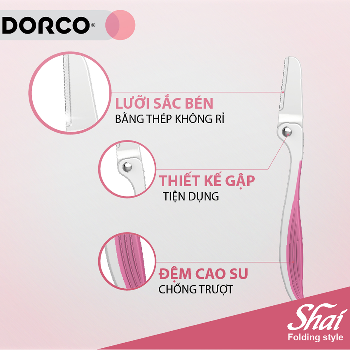 Combo 3 Dao Cạo Chân Mày Dorco Shai Folding Style
