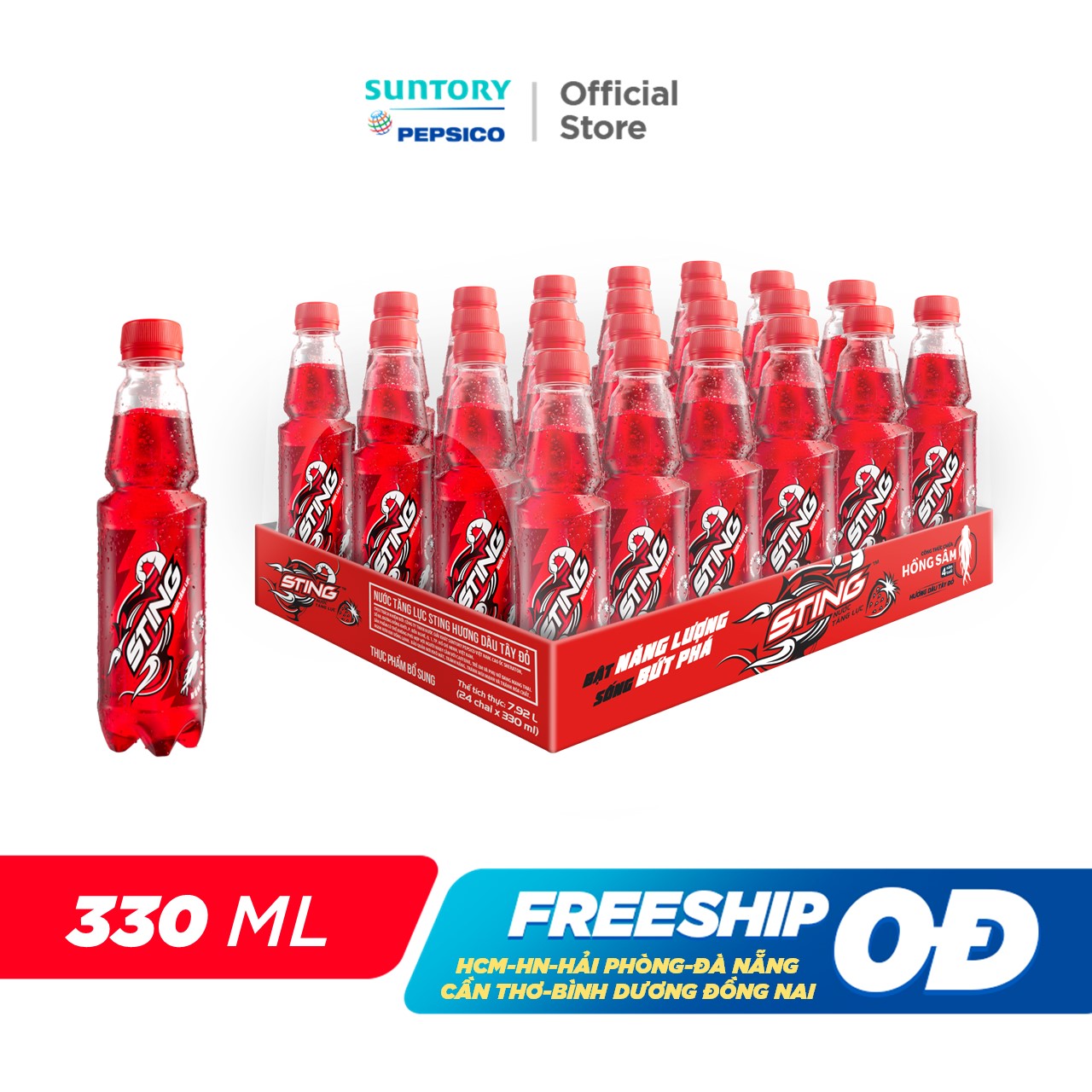 [SALE 6.6] Thùng 24 Chai Nước Tăng Lực Sting Dâu (330ml/chai)