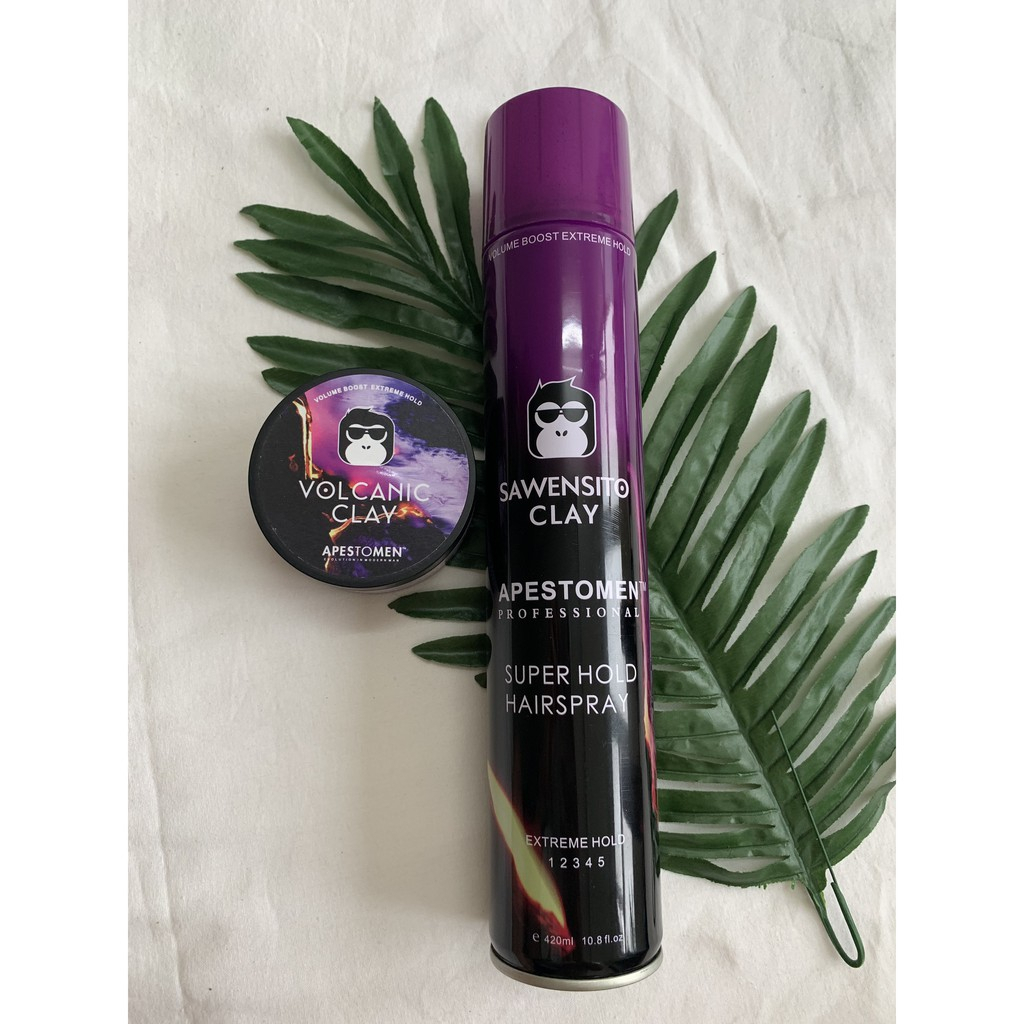 Combo gôm xịt tóc + sáp vuốt tóc Volcanic