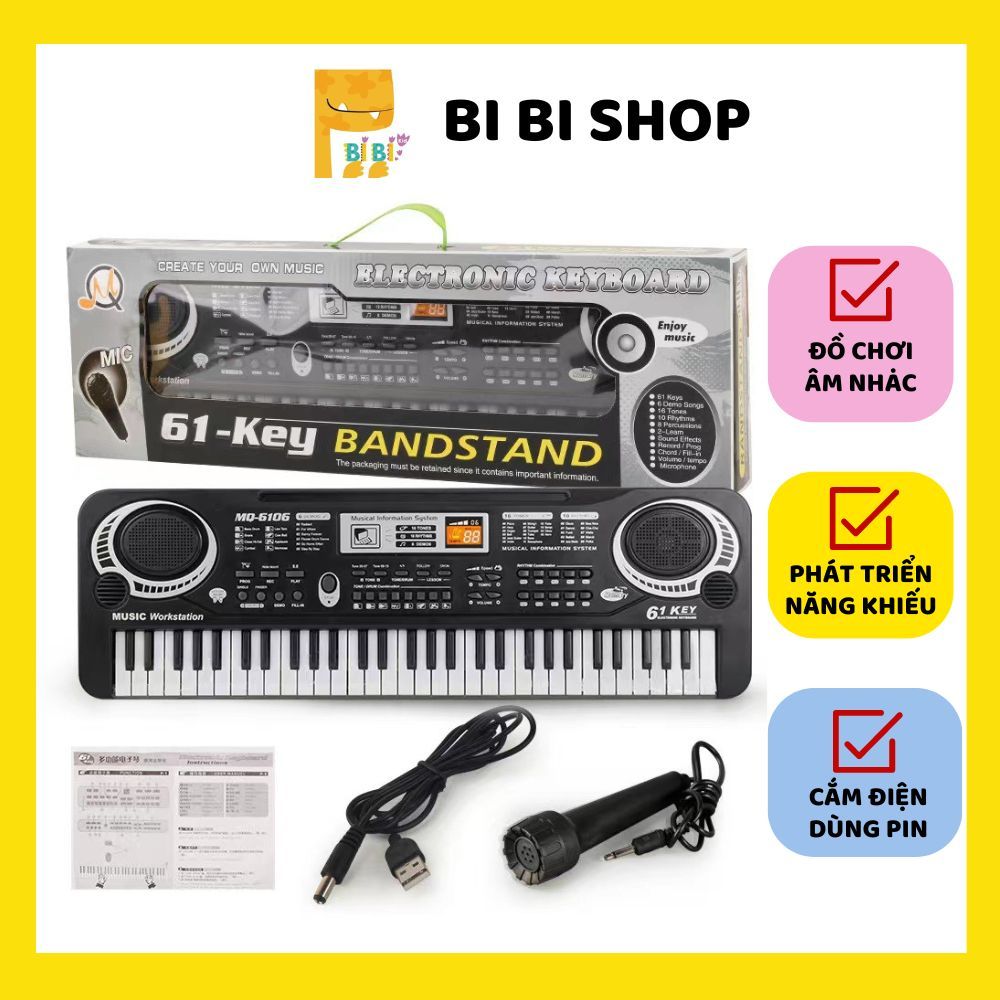 Đàn Piano điện tử Keyboard 61 Phím Kèm Mic+sạc cho bé