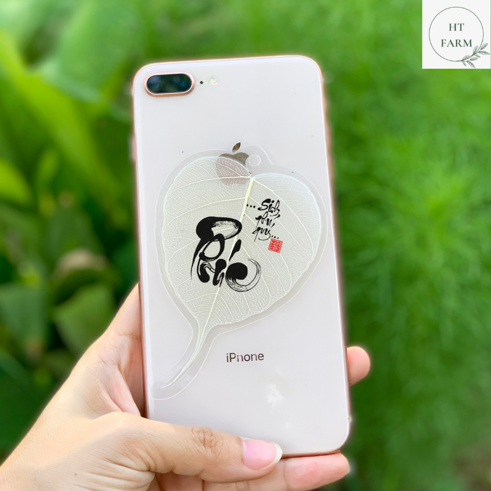 Lá Bồ Đề thư pháp - chữ Phúc (Cầu Bình An – Tài Lộc – May mắn, Ốp điện thoại, Hàng loại 1)