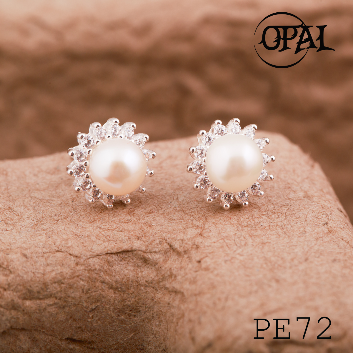 Pe72 - hoa tai bạc đính ngọc trai opal