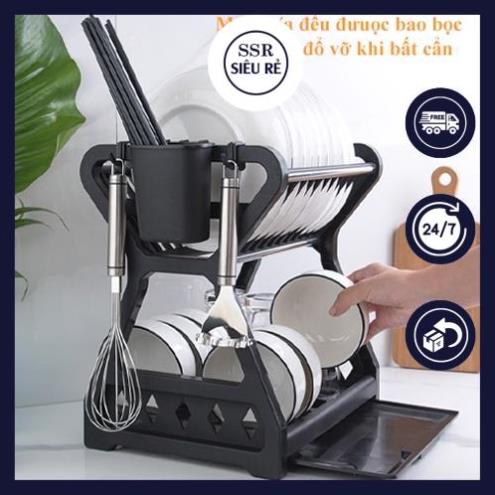 Kệ để bát đĩa 2 tầng nhỏ gọn, giá úp chén đĩa