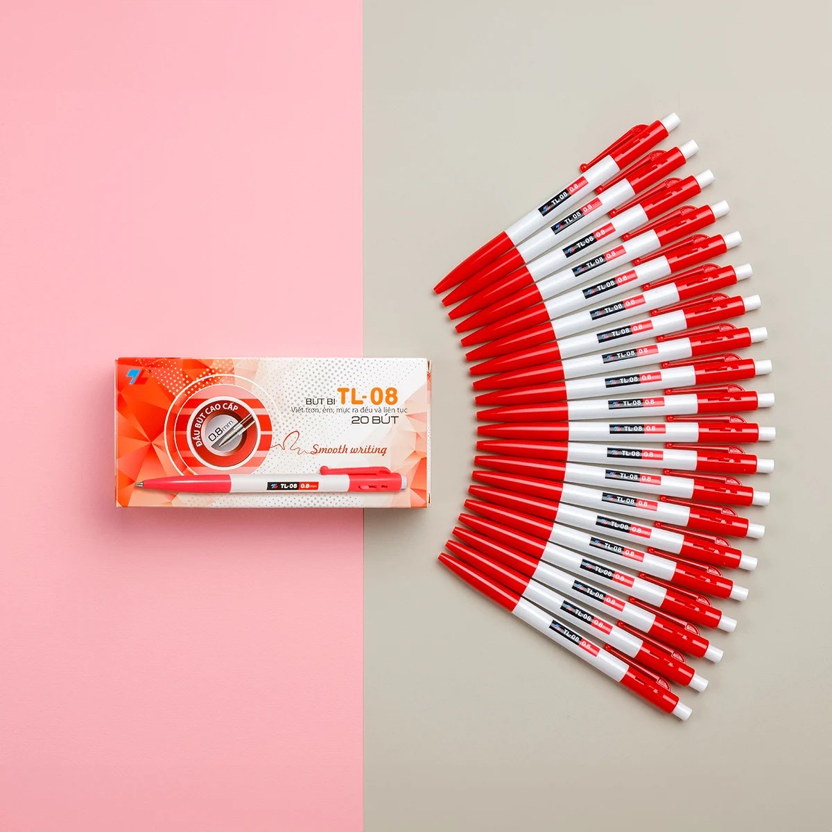 Hộp 20 cây Bút Bi Thiên Long TL08 ( xanh, đỏ, đen ) ngòi 0.8mm