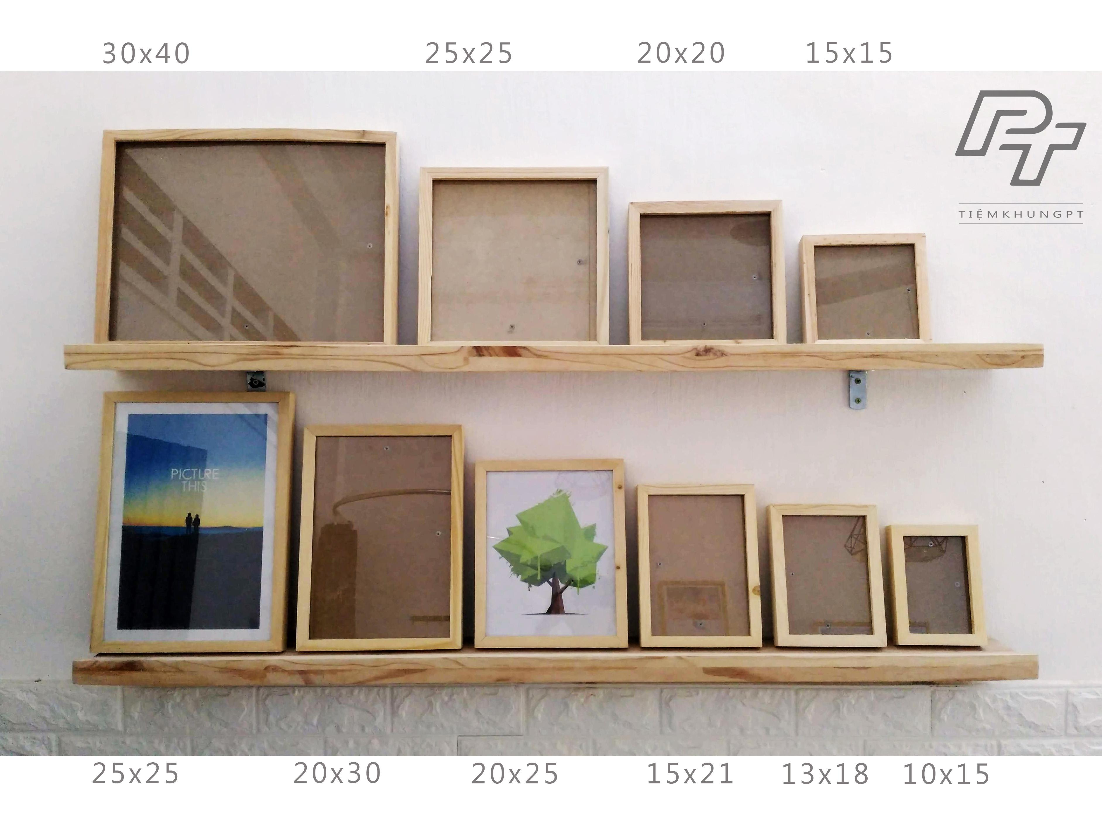 Bộ 04 Khung ảnh 20x25 cm - Khung hình gỗ thông mặt kính để bàn treo tường - Khung ảnh treo tường Solid wood frame - Tiệm Khung PT
