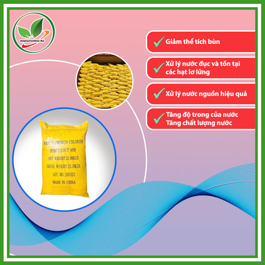 PAC 31%. Chất trợ lắng bể cá, bể bơi. Bao 5kg