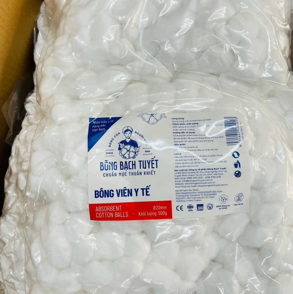 Bông bạch tuyết viên 500g, bông gòn bạch tuyết dạng viên, bông viên bạch tuyết