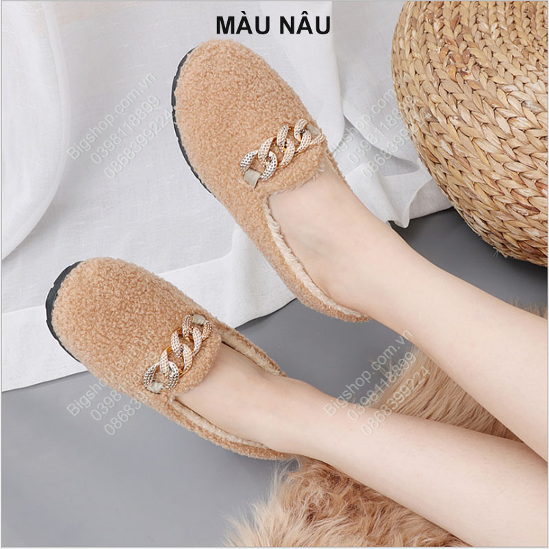 Giày lười bệt nữ với lông giữ nhiệt phù hợp mùa thu, đông, xuân