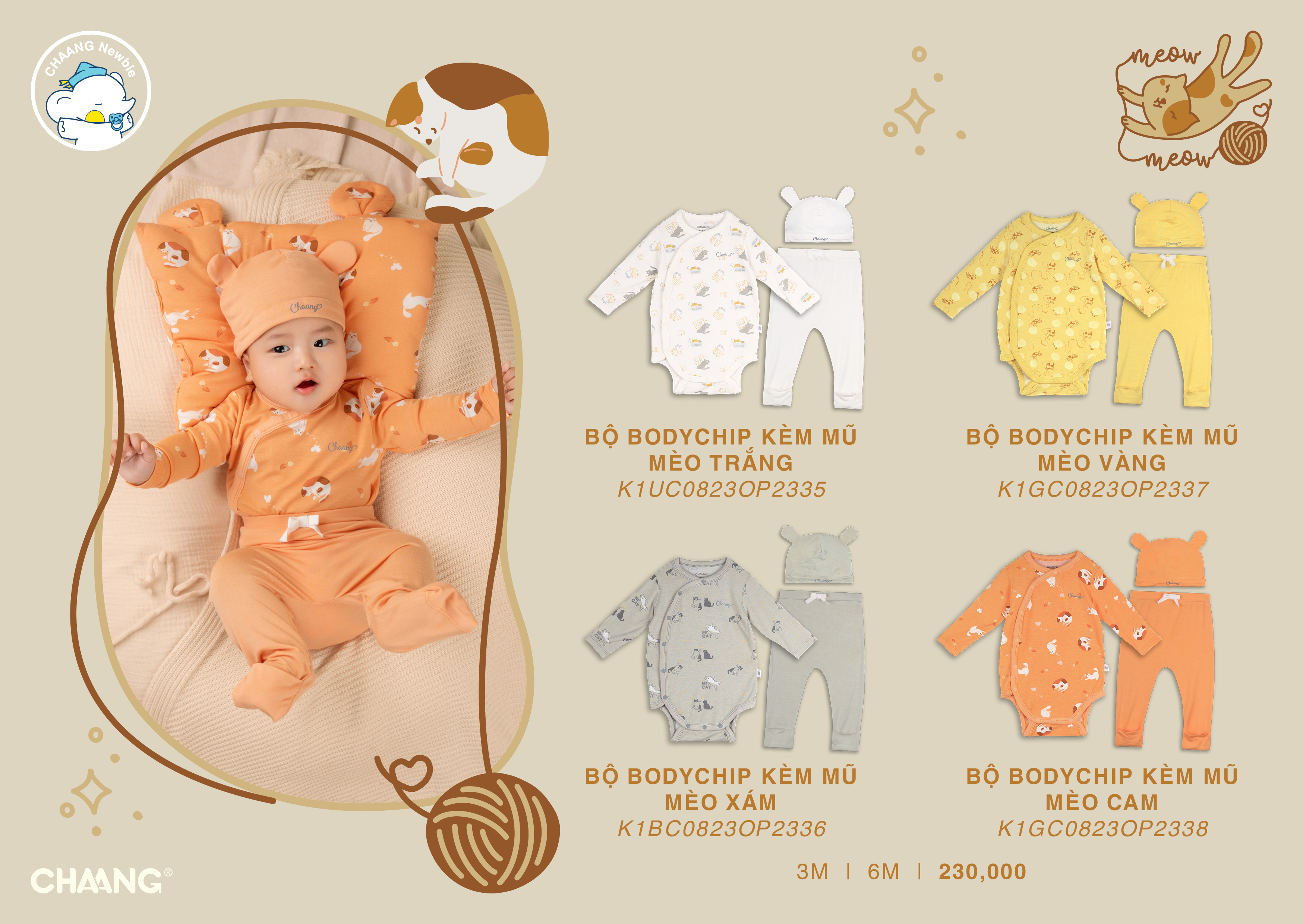 [CHAANG] Bộ bodychip kèm mũ Mèo Chaang