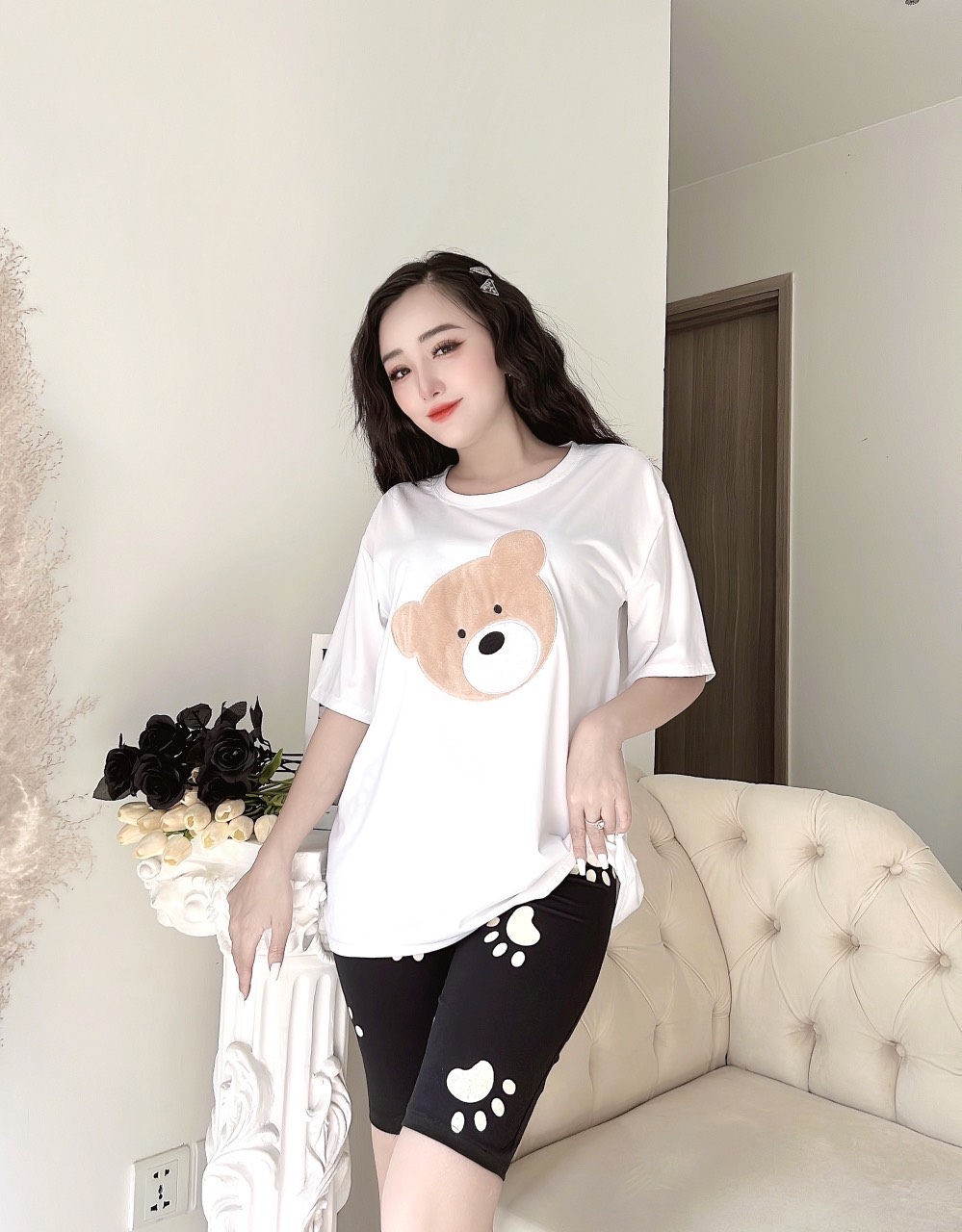 ❤️CÓ BIGSIZE TỚI 85KG❤️ Đồ bộ nữ quần lửng legging thun cotton co giãn Set đồ bộ nữ gấu mặc nhà dễ thương bigsize  B03