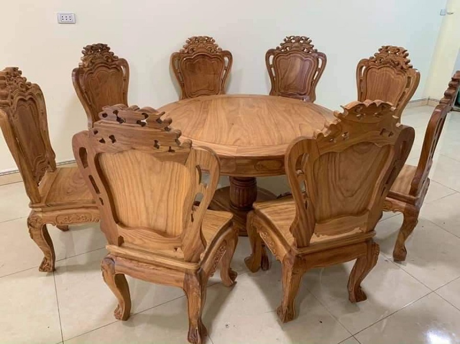 bộ bàn ghế ăn gỗ gõ đỏ bàn tròn
