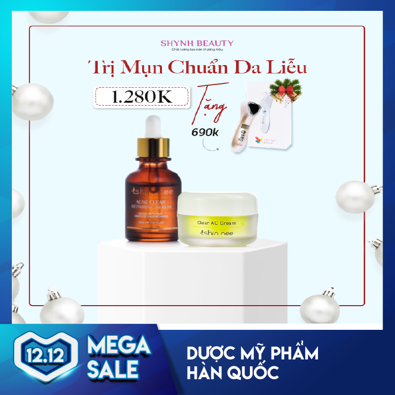 Combo Trị Mụn Chuẩn Da Liễu gồm Serum Acne Repairing + Kem Trị Mụn ShinNee Clear Acne Cream (Tặng Máy Điện Di Nâng Cơ Xóa Nhăn RF 690K hoặc Voucher Giảm 20%)