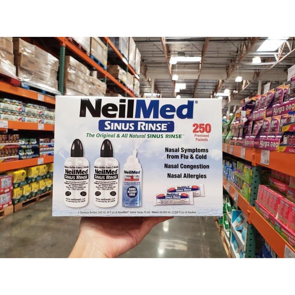Bộ muối rửa mũi - Neilmed Sinus Rinse (2 bình nhựa + 250 gói muối + chai xịt)