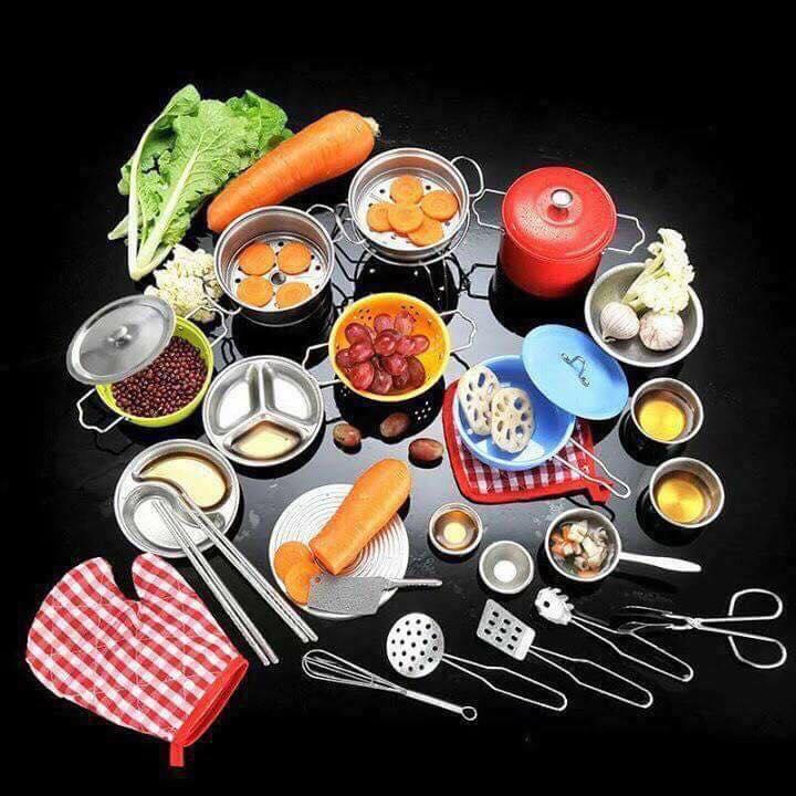 40 sets of stainless steel kitchen cooking toys for children to learn how to cook