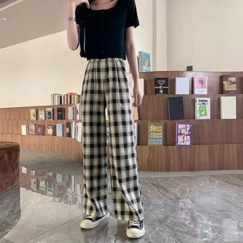 Quần Kẻ Sọc Caro Dáng Suông Phong Cách Hàn Quốc _ Quần Kẻ Caro Baggy Nam Nữ Ống Rộng Unisex