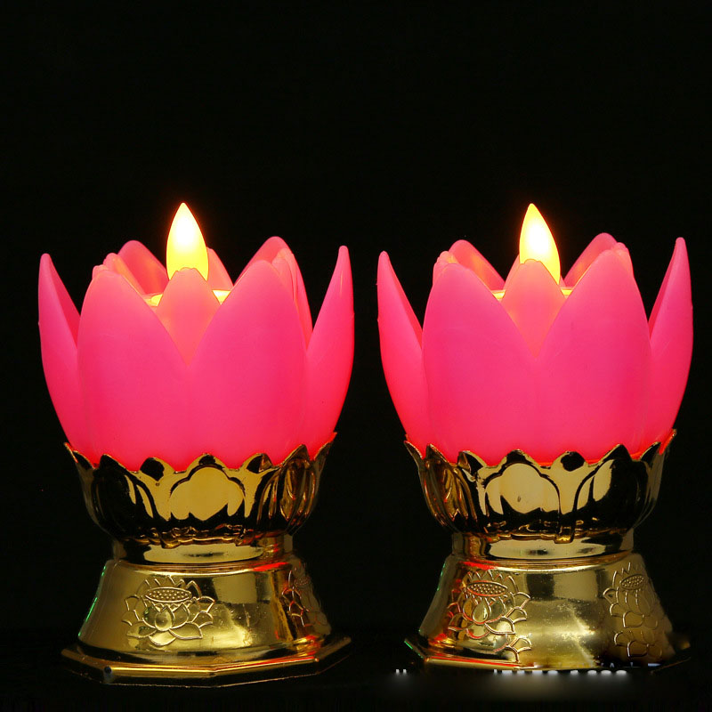Cặp nến điện hoa sen trang trí Bàn thờ, mô phỏng nến thật, nhọn lửa lung linh phát sáng đung đưa theo gió