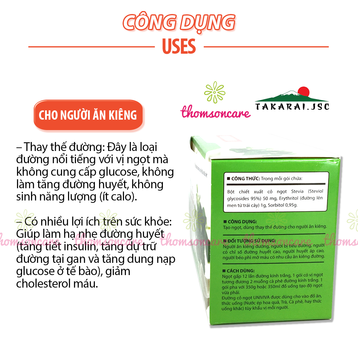 Đường cỏ ngọt dành cho người ăn kiêng bị tiểu đường béo phì mỡ máu cao tạo ngọt ít calo Univiva