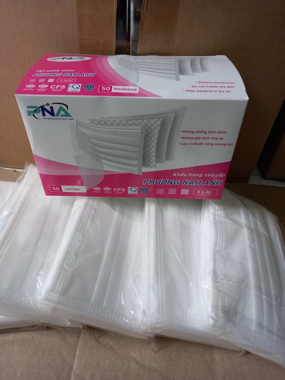 HỘP 50 CÁI KHẨU TRANG PHƯƠNG NAM ANH 4 LỚP KHÁNG KHUẨN(MÀU TRẮNG)