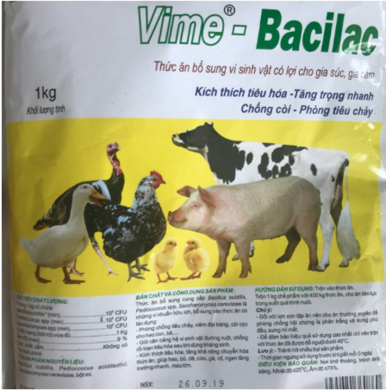 Vime-BACILAC Men tiêu hóa cao cấp Tăng trọng-Chống còi-Phòng tiêu chảy cho gia súc, gia cầm-Gói 1kg, Vemedim