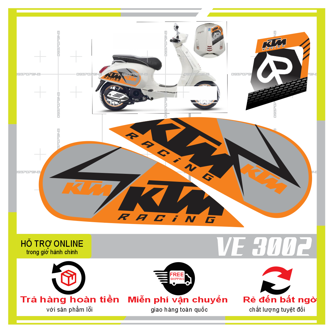 TEM RỜI VESPA KTM DÁN XE TRẮNG