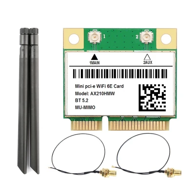 AX210 WIFI 6E Wireless Network Card 2.4G/5G/6G 5374M MINI PCIE Bluetooth 5.2 Built-in Network Card with 8DB Antenna