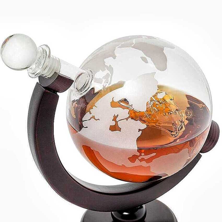 Chai Đựng Rượu Thủy Tinh 1500ML mẫu địa cầu GLOBE kèm đế gỗ - nắp thủy tinh đặc - Vỏ Chai Rượu Đẹp – Chai Thủy Tinh Đựng Rượu (E18)