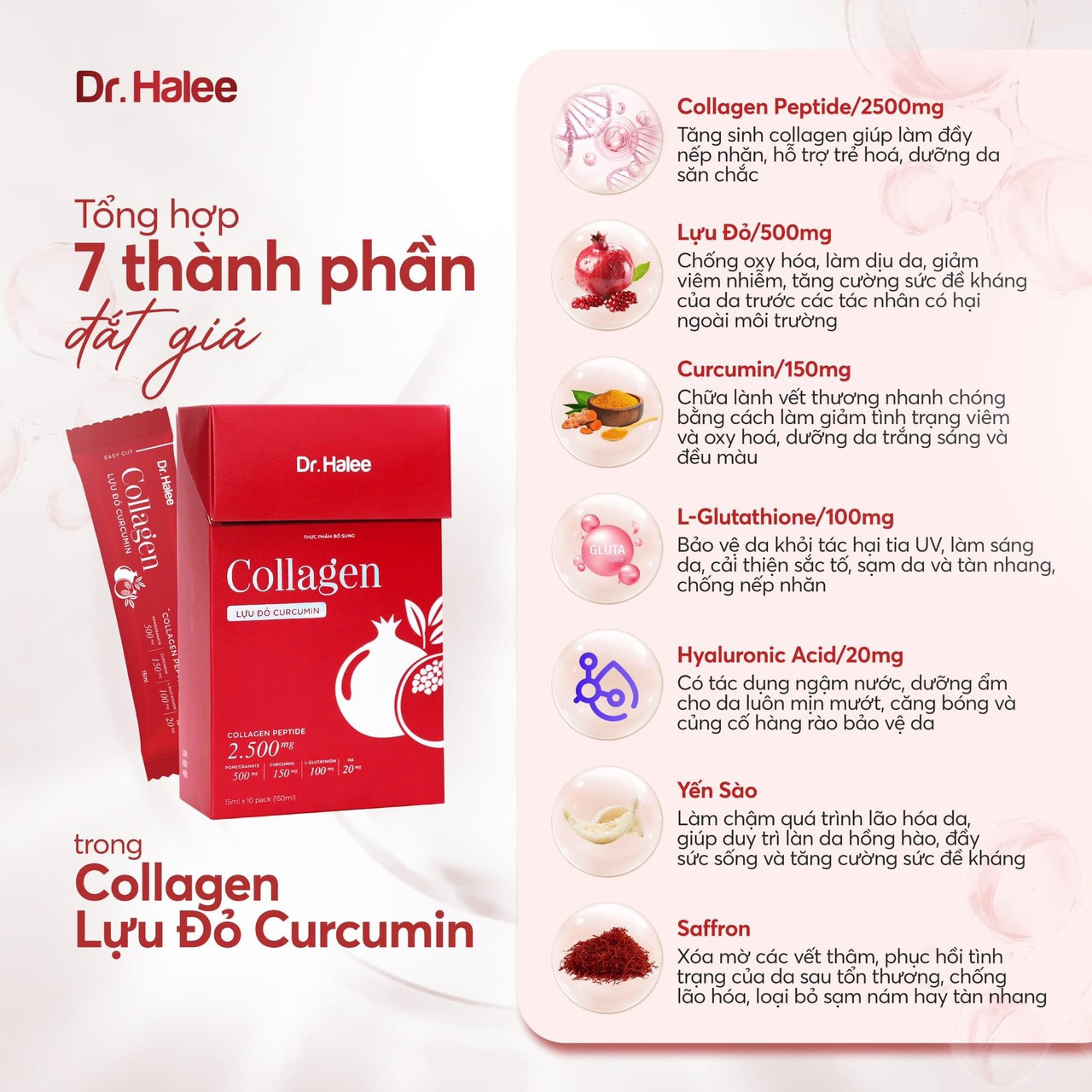 Combo 3 hộp collagen lựu đỏ curcurmin Dr.Halee
