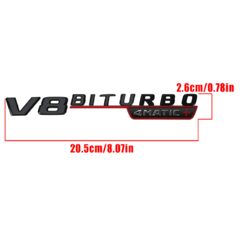 Bộ 2 decal tem chữ V8-Biturbo-4Matic dán hông xe Mercedes chất liệu nhựa ABS mạ crom
