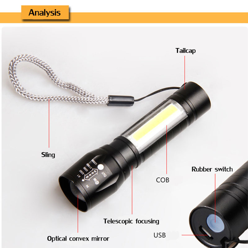 Đèn pin siêu sáng mini cao cấp có Zoom, 3 chế độ sáng có móc kẹp tiện dụng, đèn pin cầm tay, đèn bin mini siêu sáng, đèn bin sạc điện