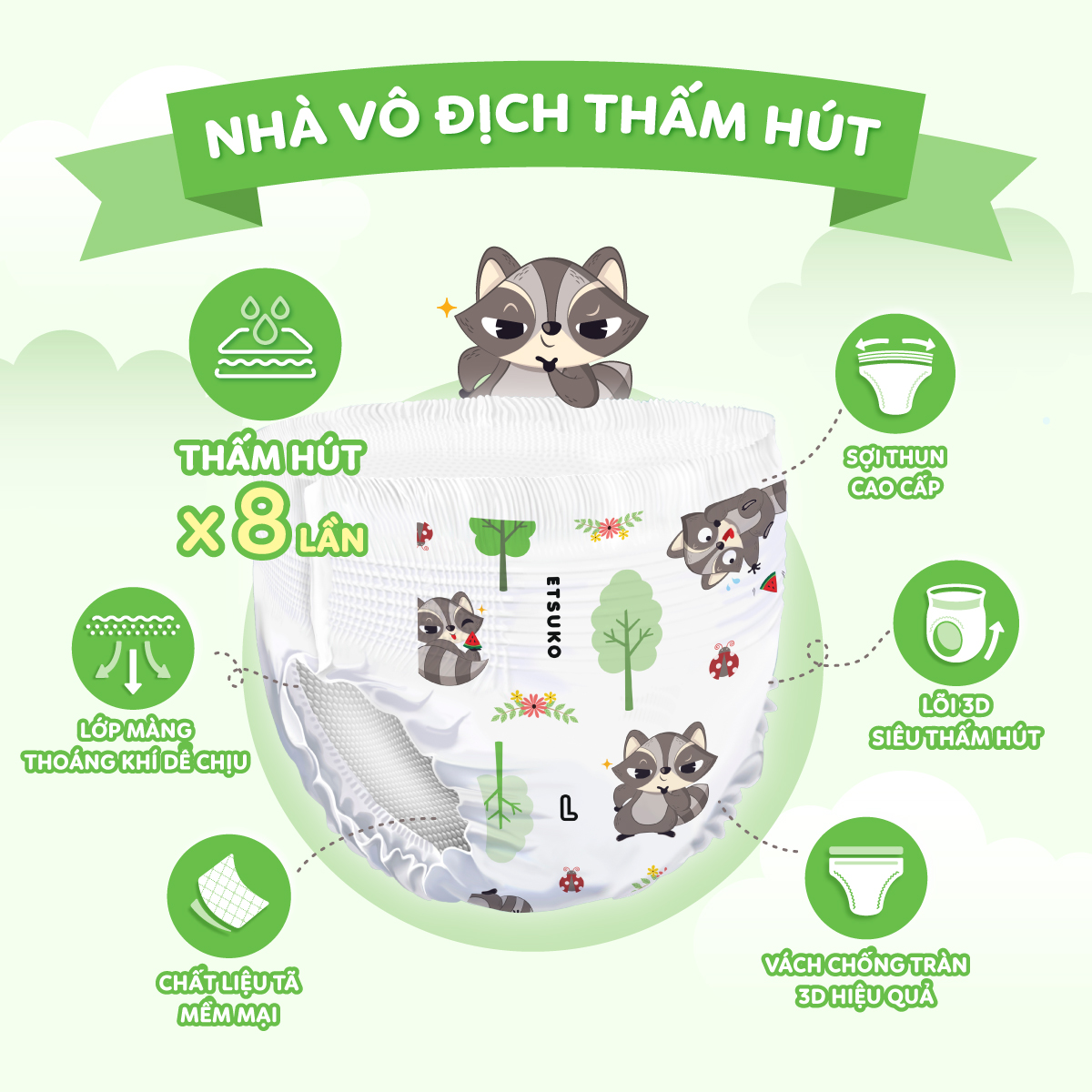 Combo 4 bịch tã quần Etsuko size L 42 pcs