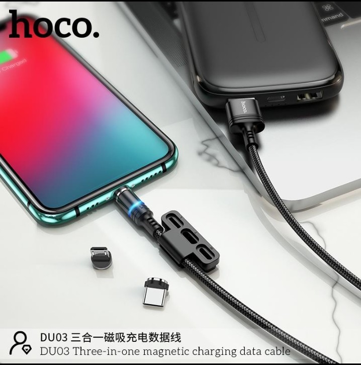 Cáp sạc nam châm 2A Hoco DU03 thay đổi 3 đầu Lightning/Type-C/Micro