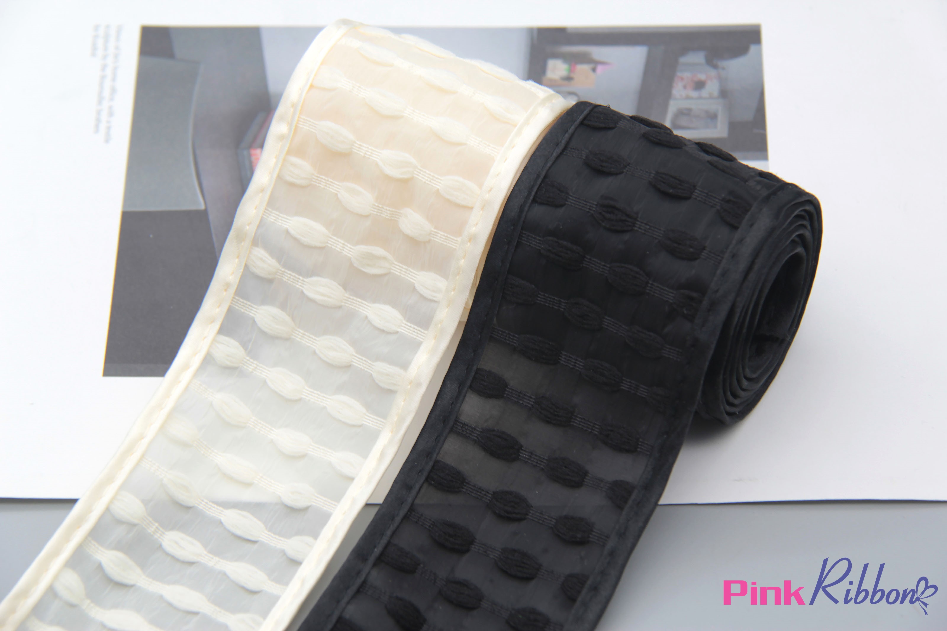 RB vải voan kẻ hạt nổi 6cm