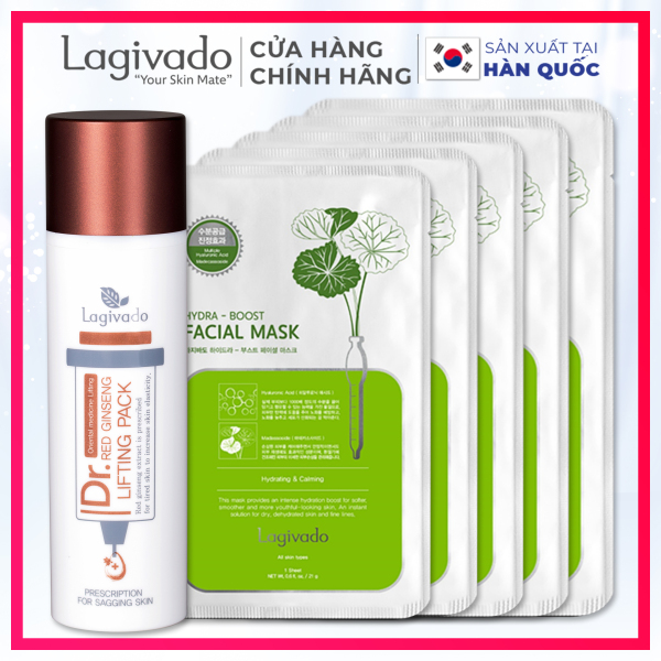 Mặt nạ dưỡng da hồng sâm Hàn Quốc Lagivado giảm mụn đầu đen, nâng cơ Dr. Red Ginseng Lifting Pack 50 ml & 5 mặt nạ dưỡng da 23 ml/ miếng nhập khẩu