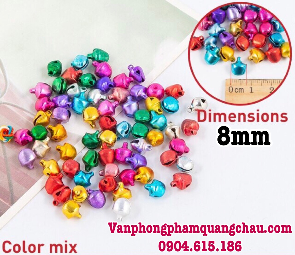 Chuông mini nhiều màu - Size 8mm - Túi 50 chiếc